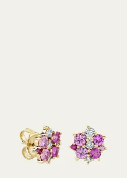 Sydney Evan14k Diamond and Pink Sapphire Disc Stud Earrings
