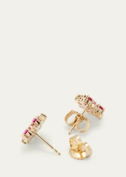 Sydney Evan14k Diamond and Pink Sapphire Disc Stud Earrings