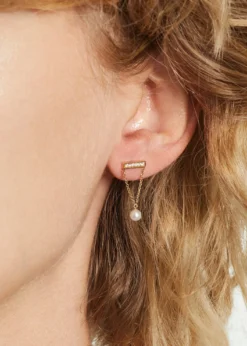 Sydney Evan14k Diamond Bar & Pearl Earrings