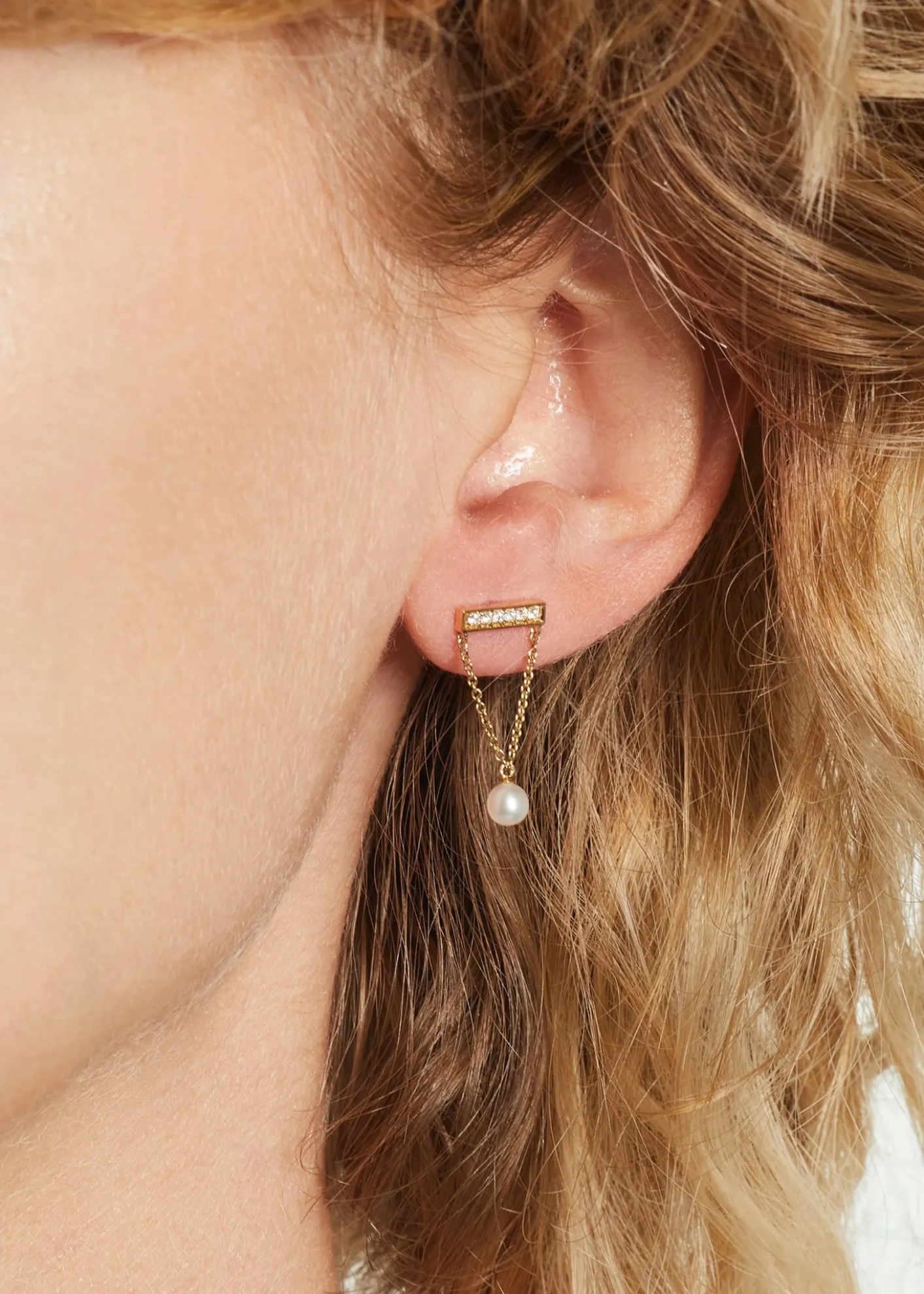 Sydney Evan14k Diamond Bar & Pearl Earrings