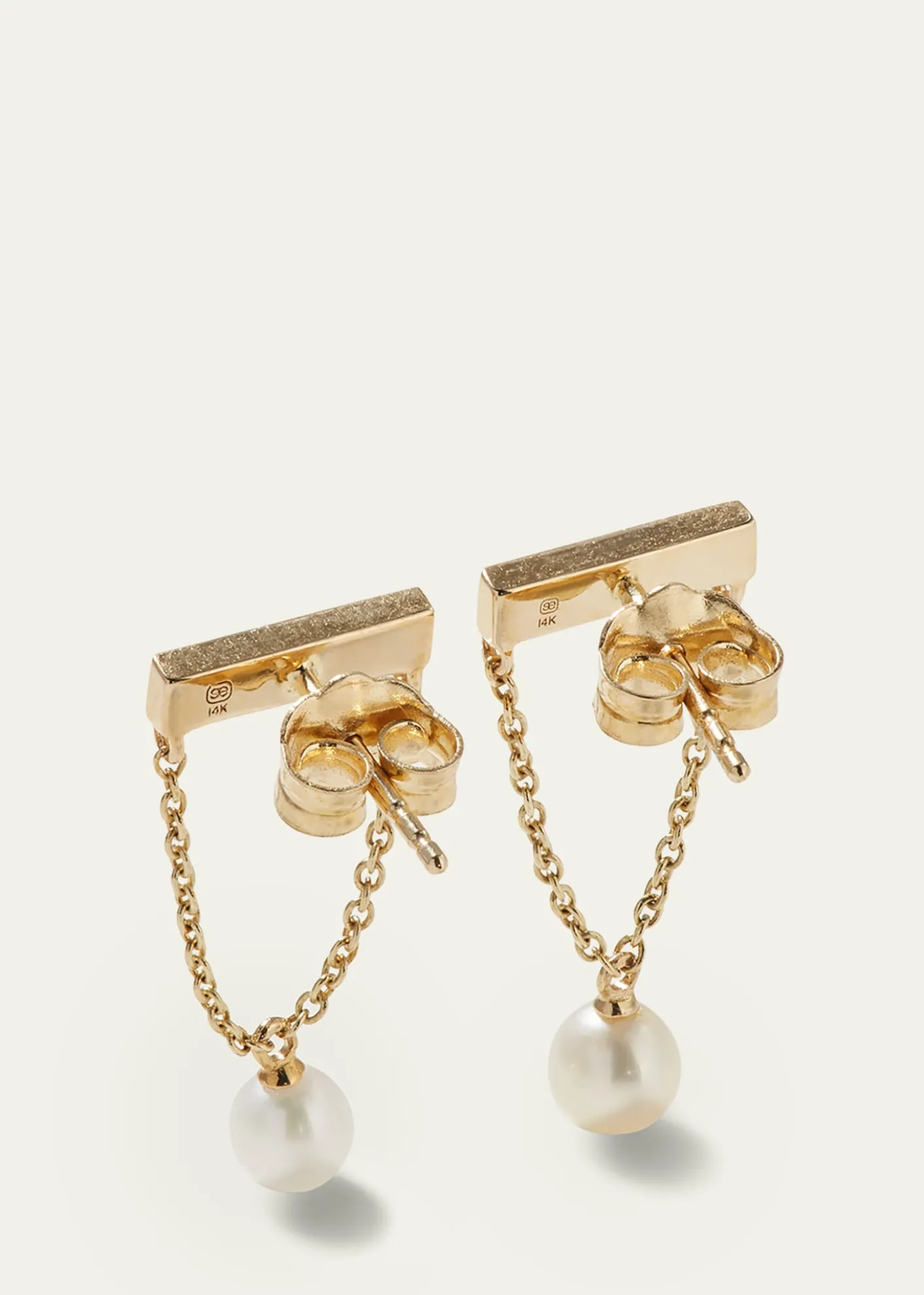 Sydney Evan14k Diamond Bar & Pearl Earrings