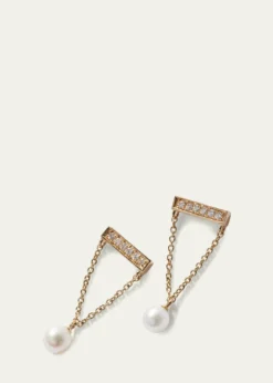Sydney Evan14k Diamond Bar & Pearl Earrings