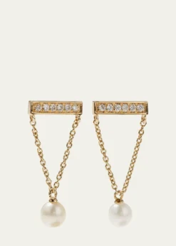 Sydney Evan14k Diamond Bar & Pearl Earrings