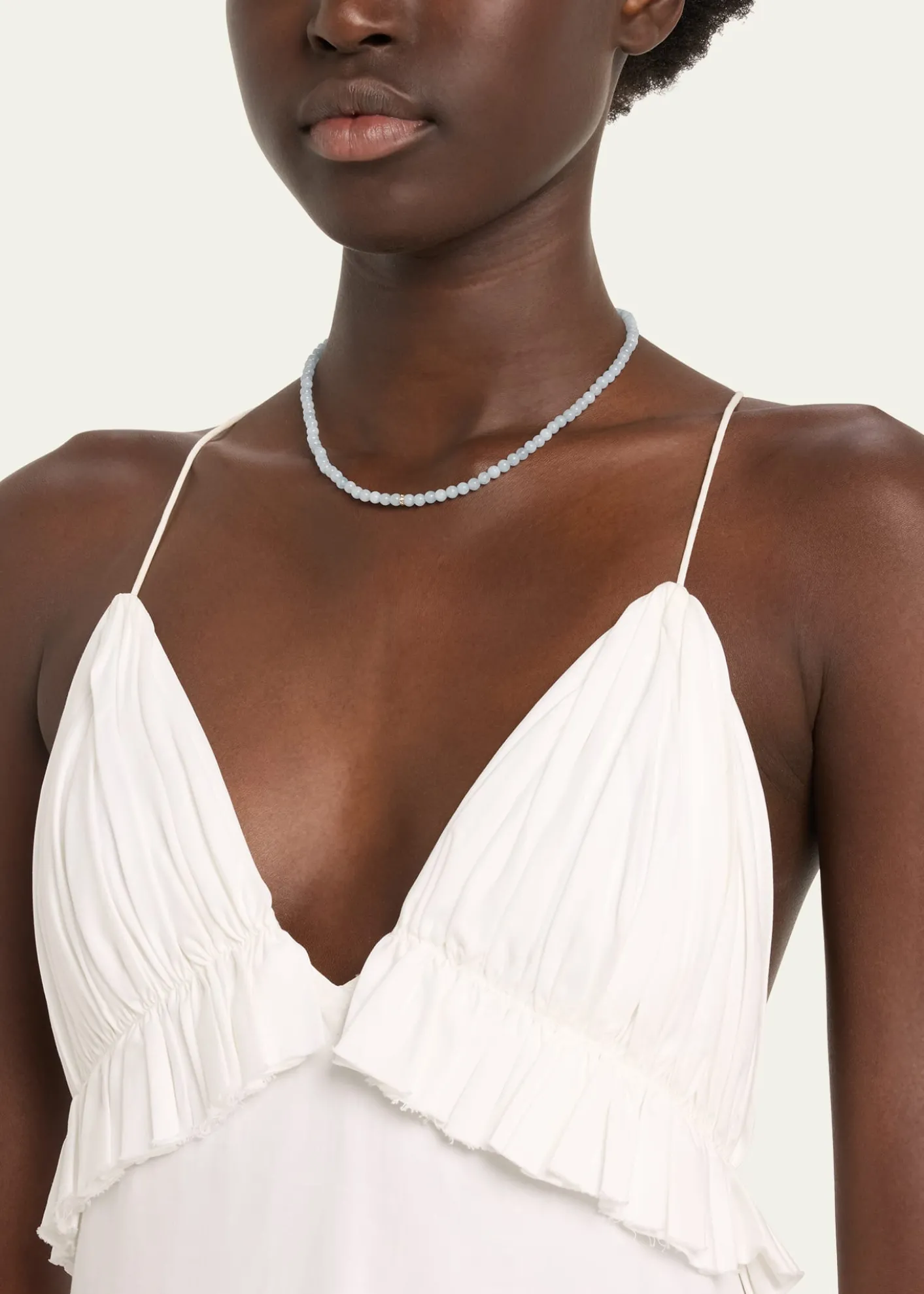 Sydney Evan14K Diamond Bezel Rondelle Choker with Aquamarine Beads