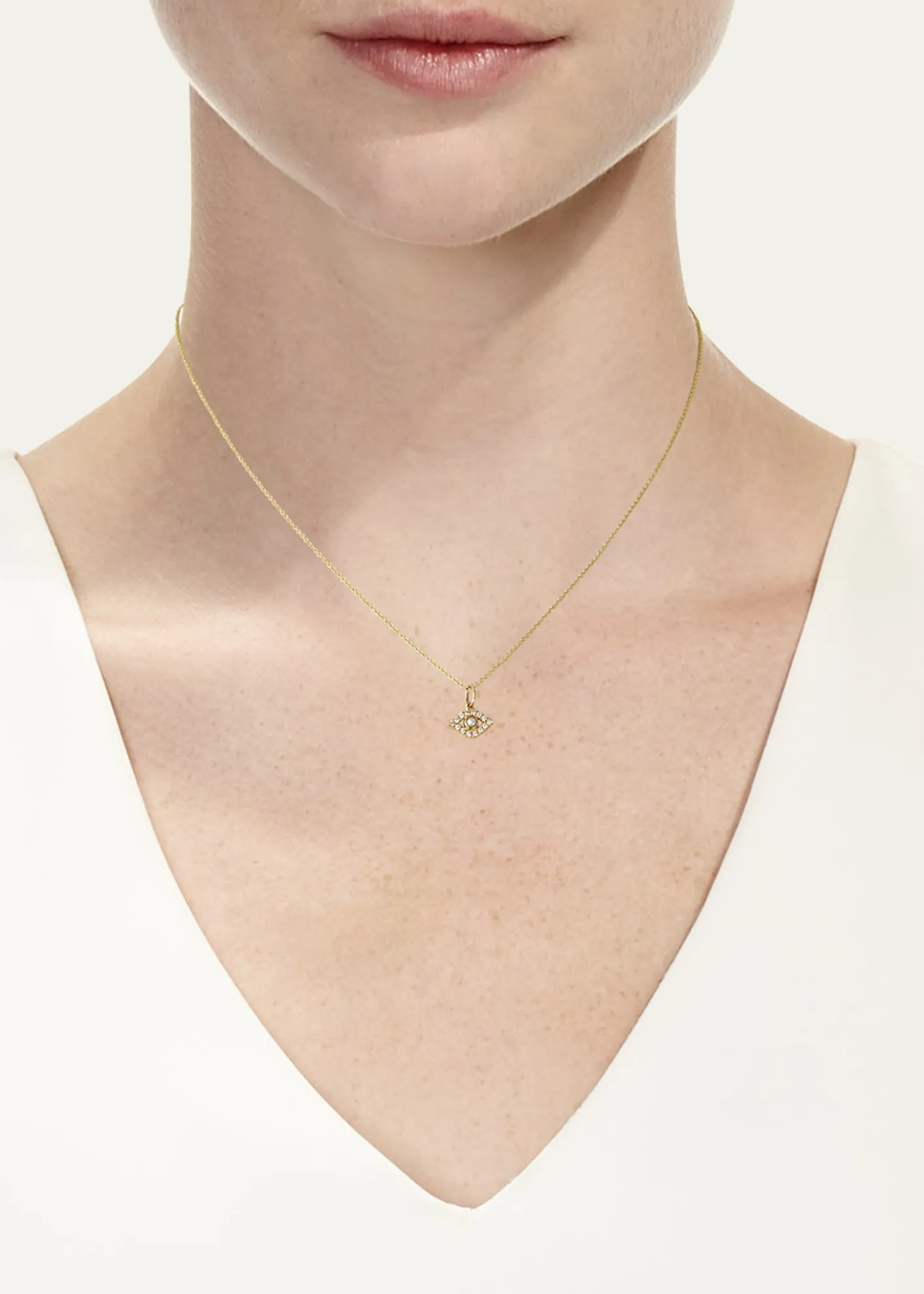 Sydney Evan14k Diamond Evil Eye and Pearl Necklace