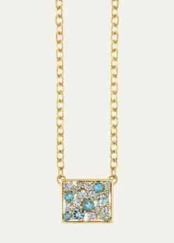 Sydney Evan14K Diamond, Topaz and Aquamarine Rectangular Cocktail Fixed Pendant Necklace
