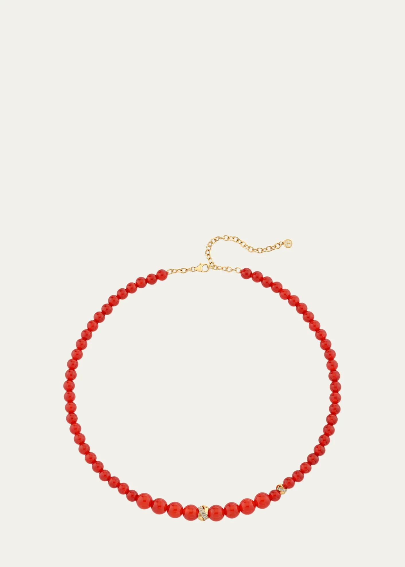 Sydney Evan14K Diamond Tri-Linked Rondelle on Red Carnelian Necklace