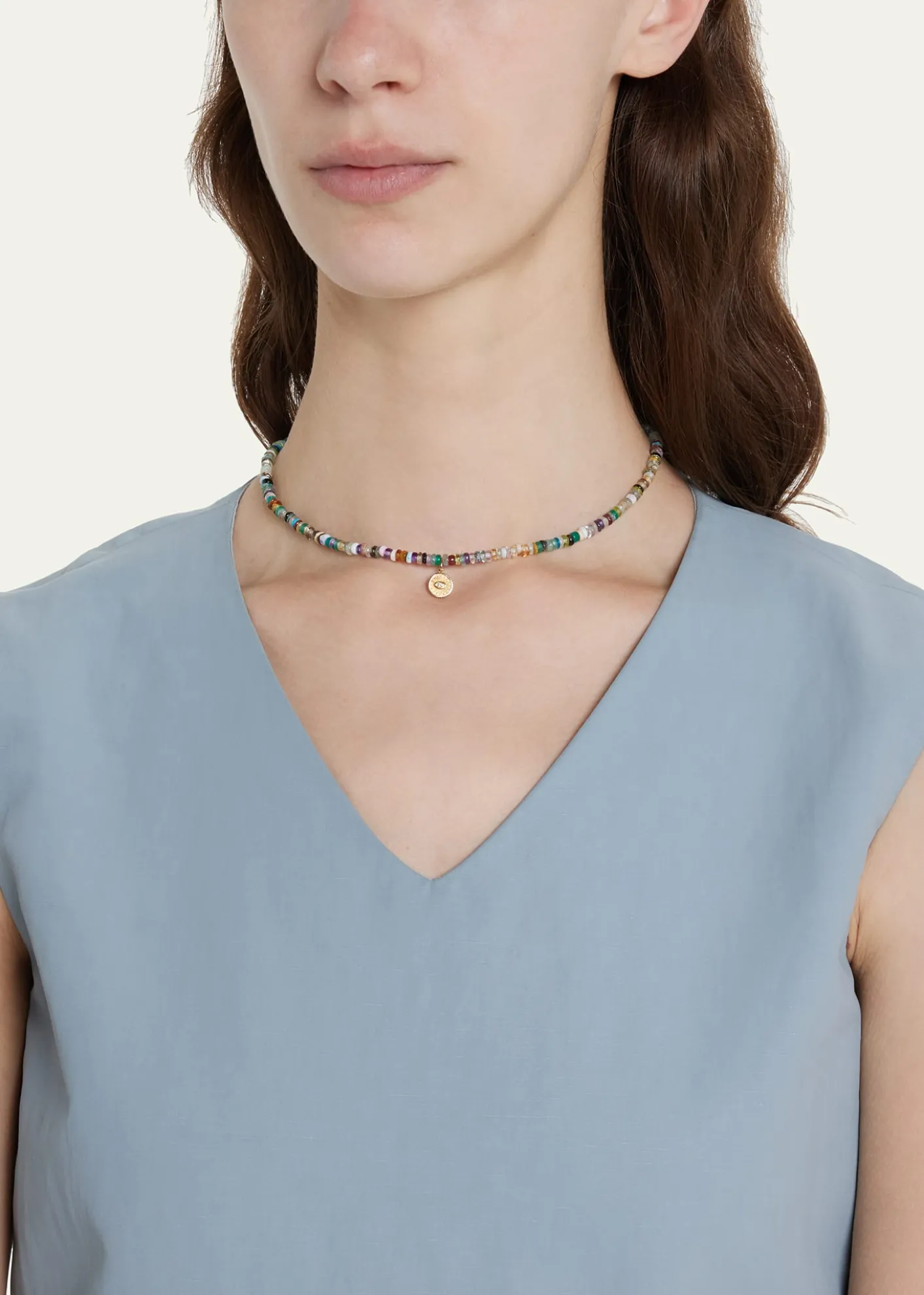 Sydney Evan14k Evil Eye Diamond Coin Necklace