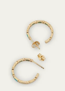 Sydney Evan14K Gold Baguette Turquoise and Round Diamond Hoop Earrings