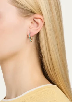 Sydney Evan14K Gold Baguette Turquoise and Round Diamond Hoop Earrings