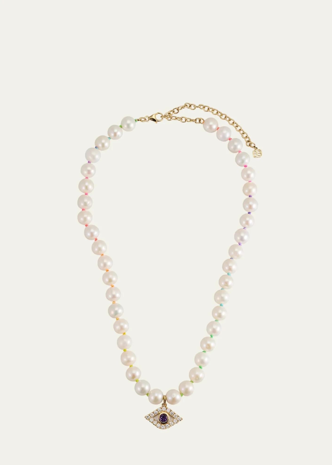 Sydney Evan14K Gold Bezel Evil Eye Charm Freshwater Pearl Necklace
