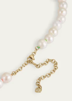 Sydney Evan14K Gold Bezel Evil Eye Charm Freshwater Pearl Necklace