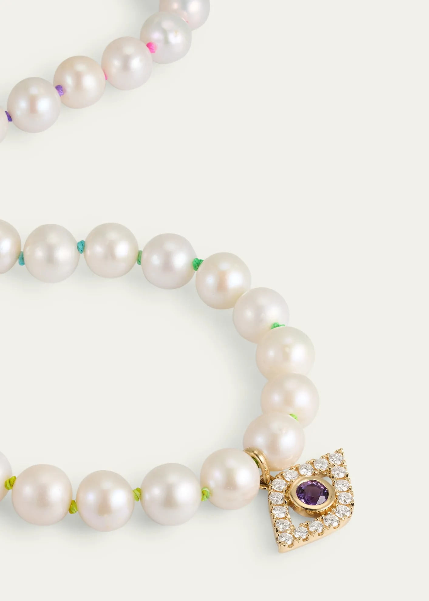 Sydney Evan14K Gold Bezel Evil Eye Charm Freshwater Pearl Necklace