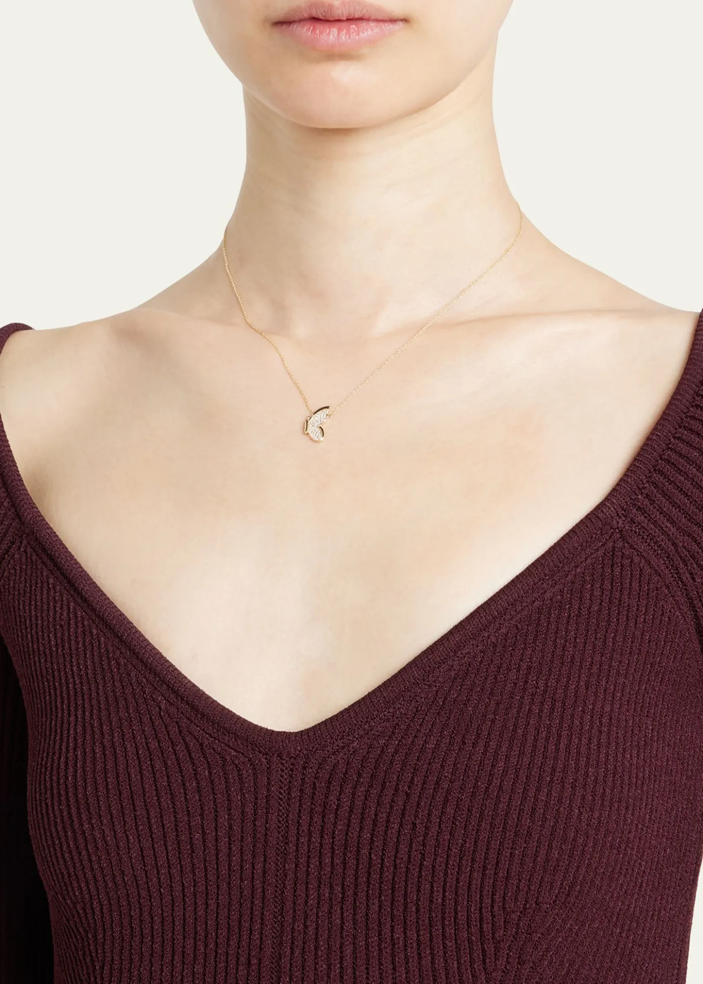 Sydney Evan14K Gold Diamond Pavé In Flight Butterfly Necklace