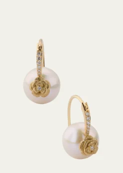Sydney Evan14K Gold & Diamond Rose Pearl Earrings