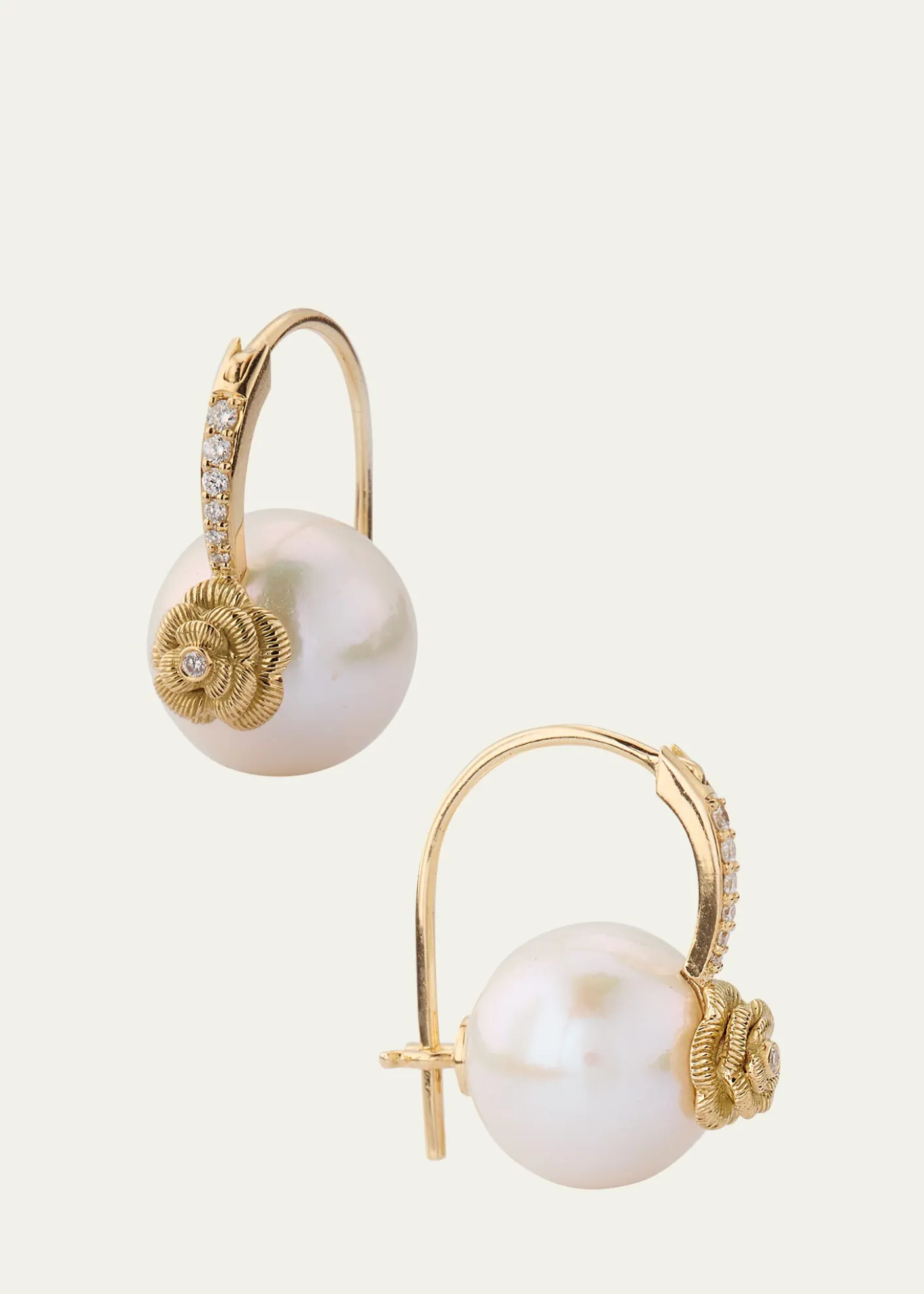 Sydney Evan14K Gold & Diamond Rose Pearl Earrings