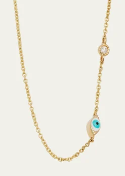 Sydney Evan14k Gold Evil Eye Necklace with Single Diamond