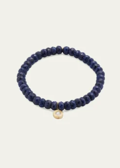Sydney Evan14K Gold Fluted Diamond Charm on Blue Sapphire Rondelle Bead Bracelet