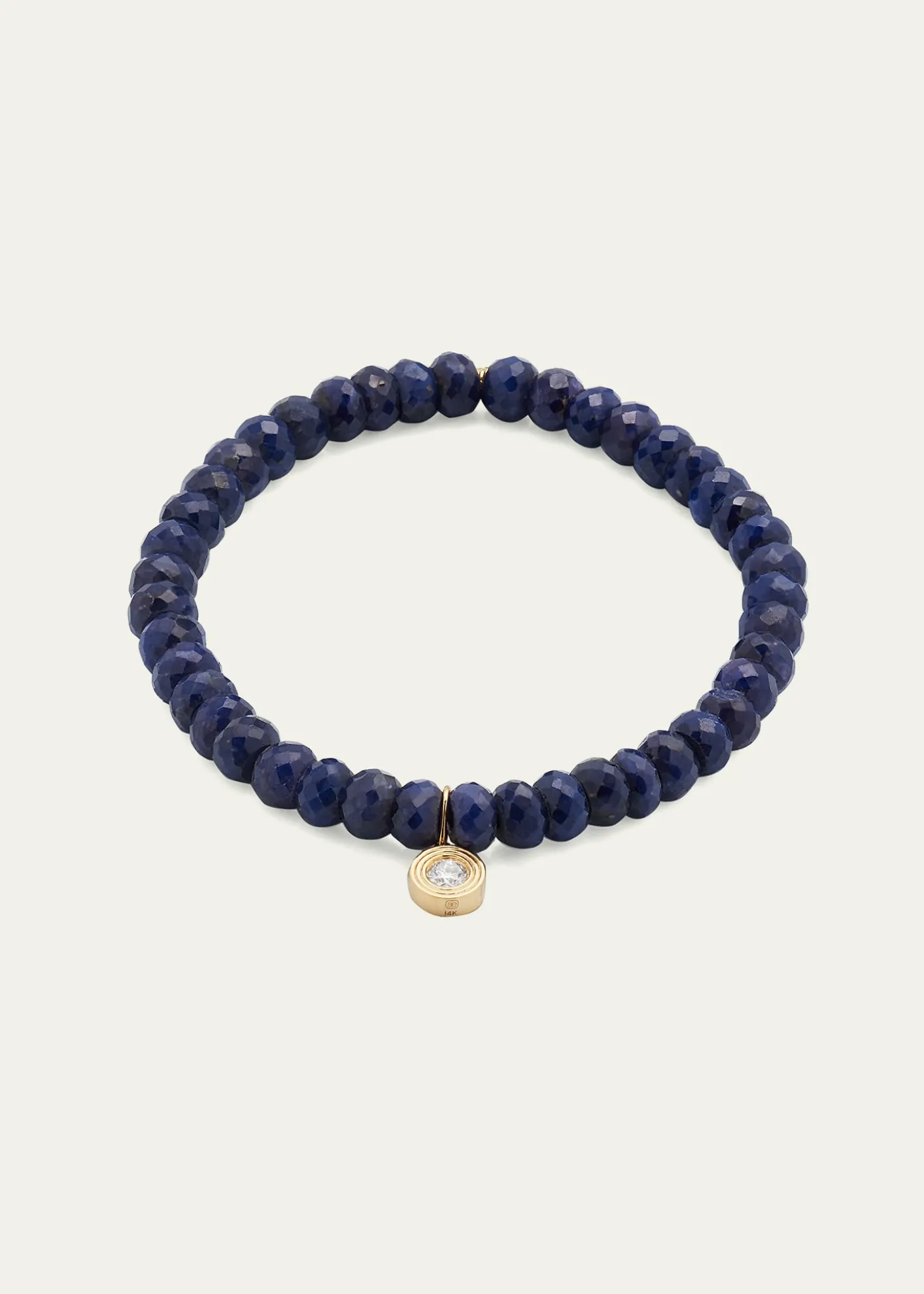 Sydney Evan14K Gold Fluted Diamond Charm on Blue Sapphire Rondelle Bead Bracelet
