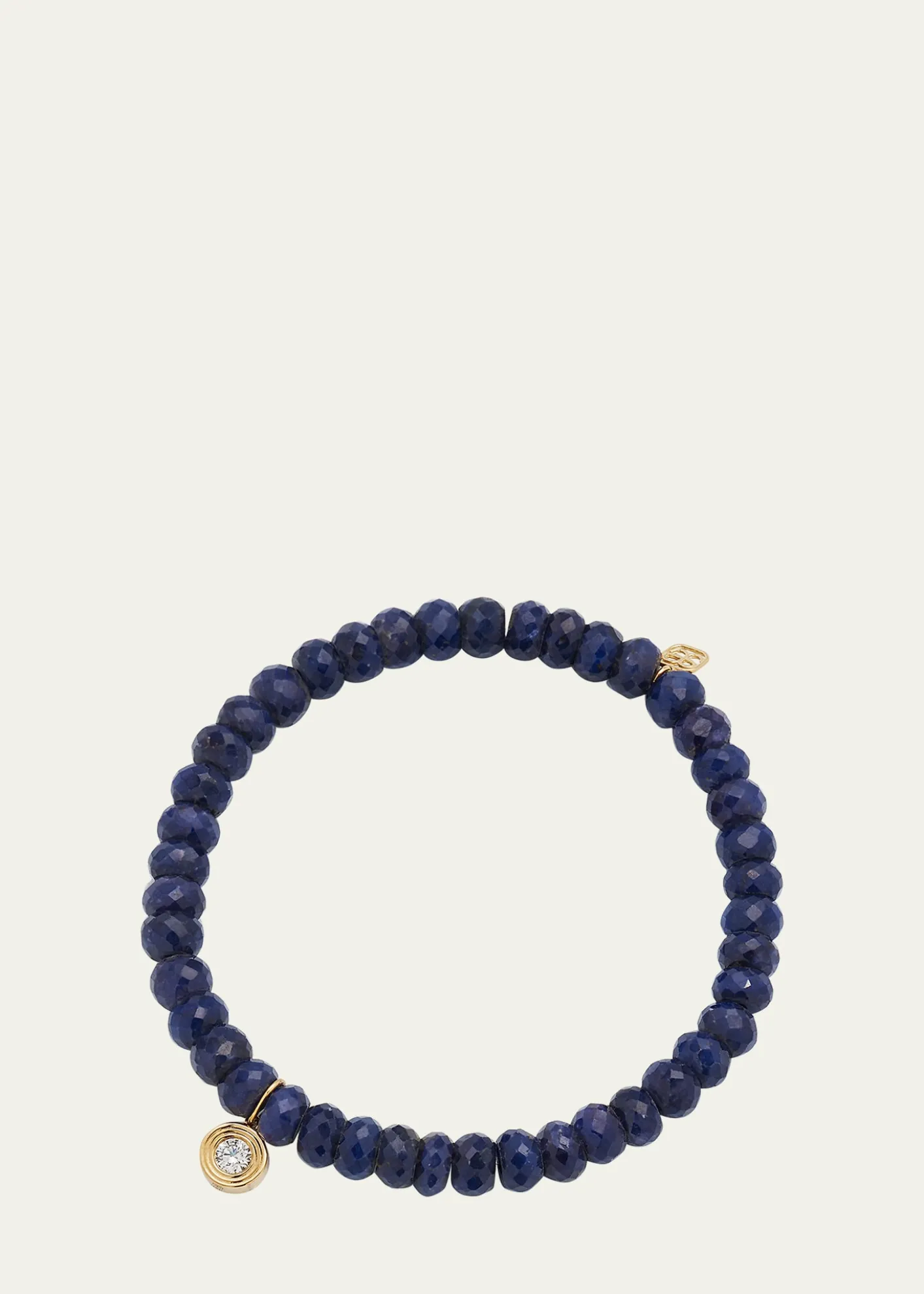 Sydney Evan14K Gold Fluted Diamond Charm on Blue Sapphire Rondelle Bead Bracelet