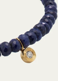 Sydney Evan14K Gold Fluted Diamond Charm on Blue Sapphire Rondelle Bead Bracelet