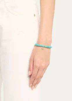 Sydney Evan14K Gold Pavé Happy Face Charm on Turquoise Bead Bracelet