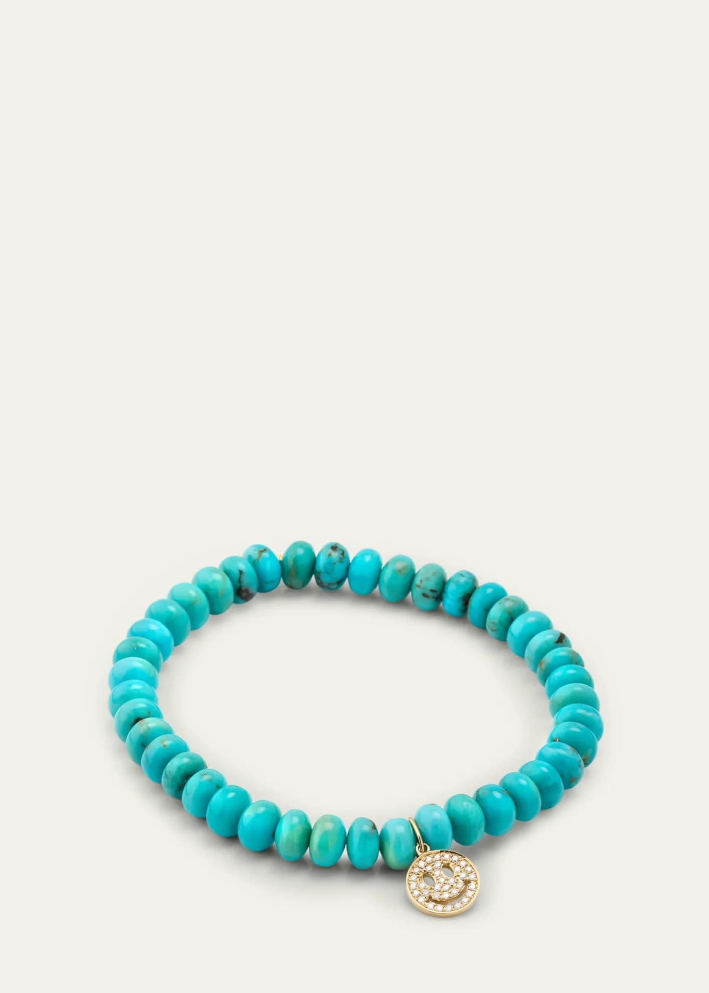 Sydney Evan14K Gold Pavé Happy Face Charm on Turquoise Bead Bracelet