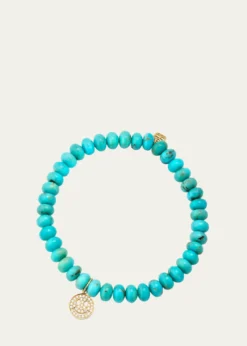 Sydney Evan14K Gold Pavé Happy Face Charm on Turquoise Bead Bracelet