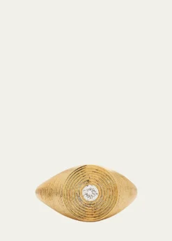 Sydney Evan 14K Gold Round Diamond Fluted Signet Ring