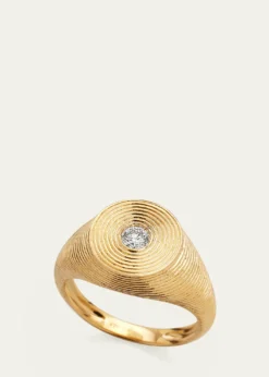 Sydney Evan 14K Gold Round Diamond Fluted Signet Ring