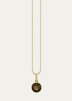 Sydney Evan14K Gold Smokey Topaz Icon Solitaire with Diamond Bail Necklace