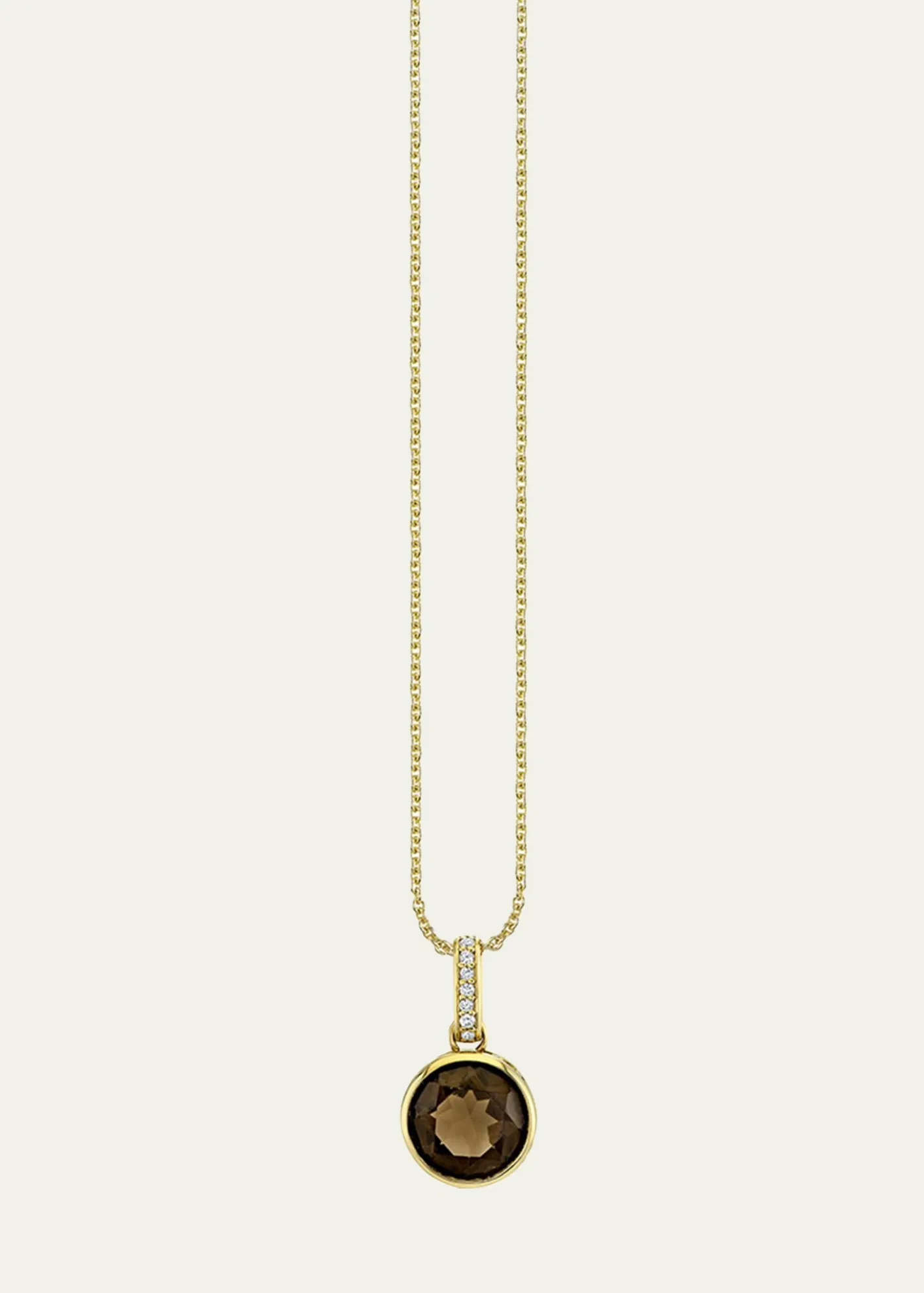 Sydney Evan14K Gold Smokey Topaz Icon Solitaire with Diamond Bail Necklace