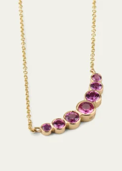 Sydney Evan14K Graduated Bezel Curve Bar Necklace with Pink Sapphires