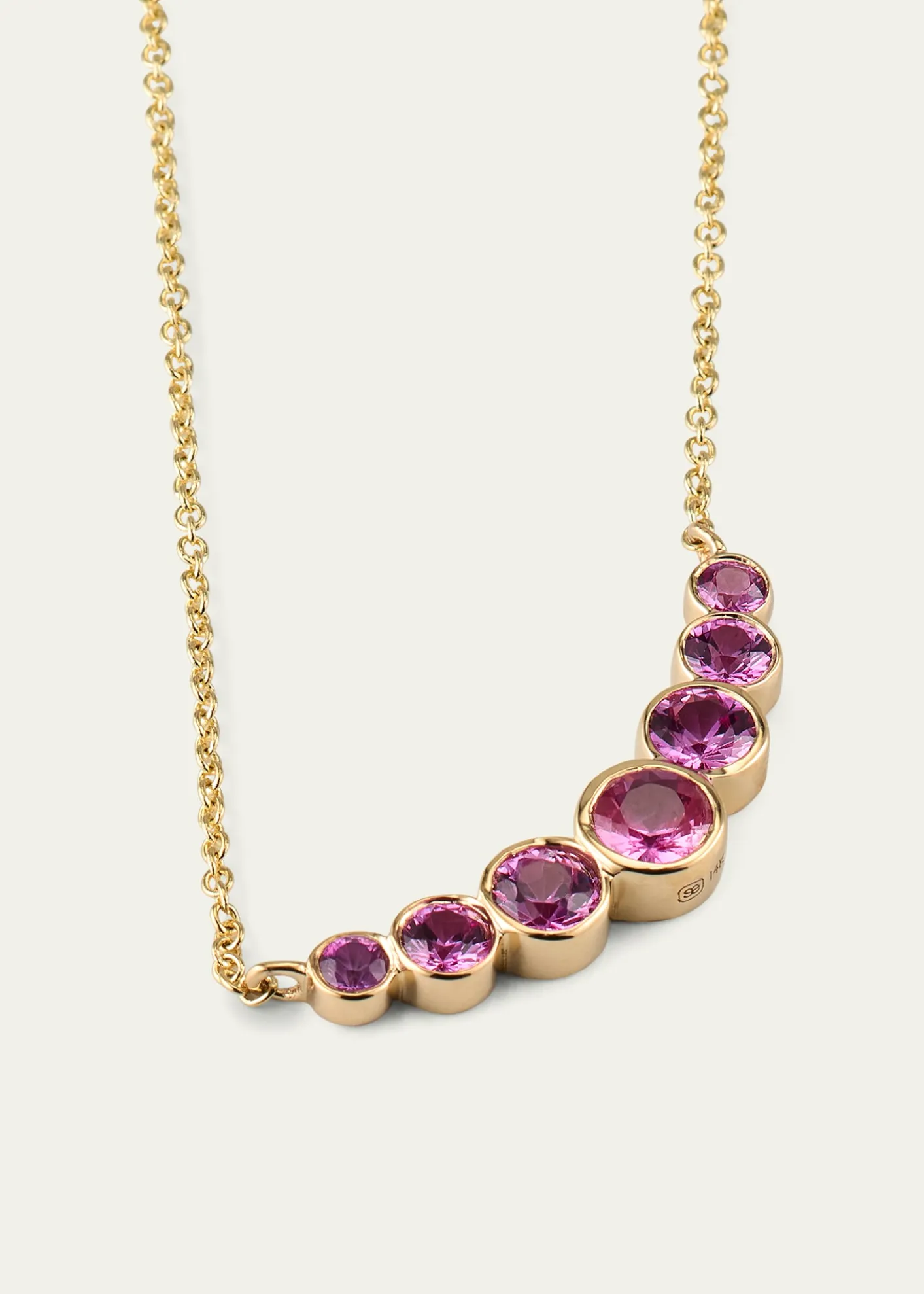 Sydney Evan14K Graduated Bezel Curve Bar Necklace with Pink Sapphires