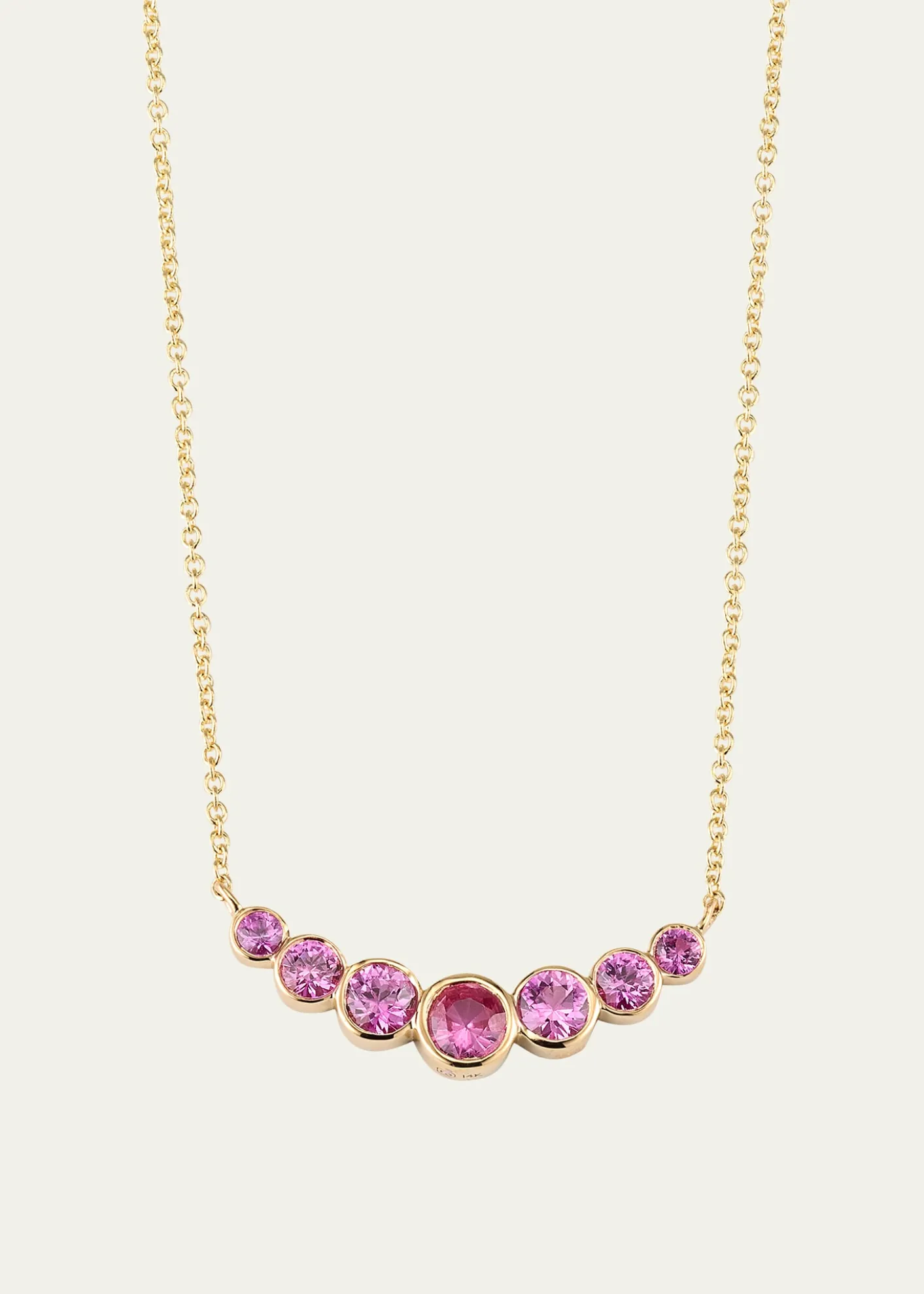 Sydney Evan14K Graduated Bezel Curve Bar Necklace with Pink Sapphires