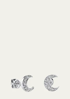 Sydney Evan14k Pave Diamond Crescent Moon Single Stud Earring