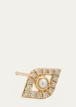Sydney Evan14k Pearl Stud Diamond Evil Eye Earring, Single