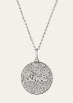 Sydney Evan14k White Gold Love Script Diamond Pave Medallion Necklace