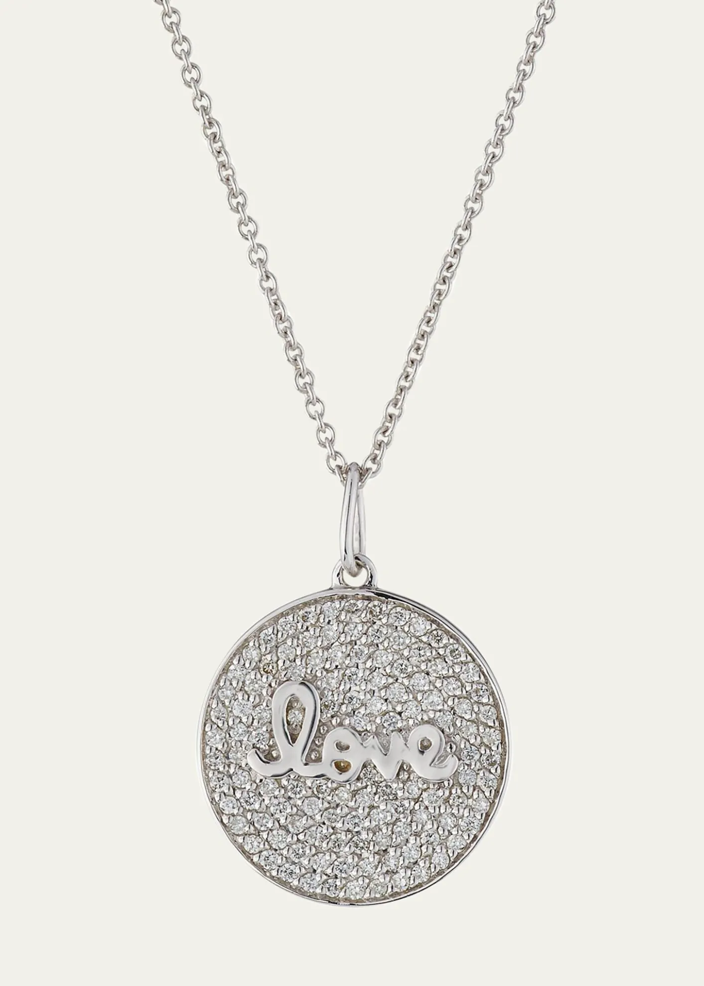 Sydney Evan14k White Gold Love Script Diamond Pave Medallion Necklace