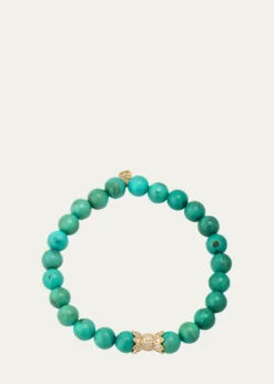 Sydney Evan14K Yellow Gold Diamond Marquise Eye Candy Wrapper Bead on Green Turquoise Bracelet
