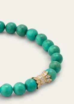 Sydney Evan14K Yellow Gold Diamond Marquise Eye Candy Wrapper Bead on Green Turquoise Bracelet
