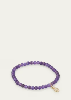 Sydney Evan14K Yellow Gold Diamond Pineapple Charm and Amethyst Bead Bracelet