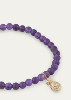 Sydney Evan14K Yellow Gold Diamond Pineapple Charm and Amethyst Bead Bracelet