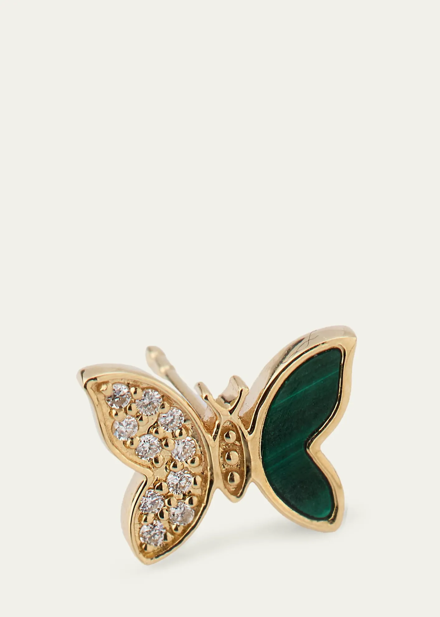 Sydney Evan14K Yellow Gold Diamond and Malachite Butterfly Earring, Single