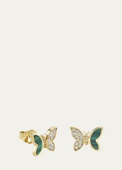Sydney Evan14K Yellow Gold Diamond and Malachite Butterfly Earring, Single