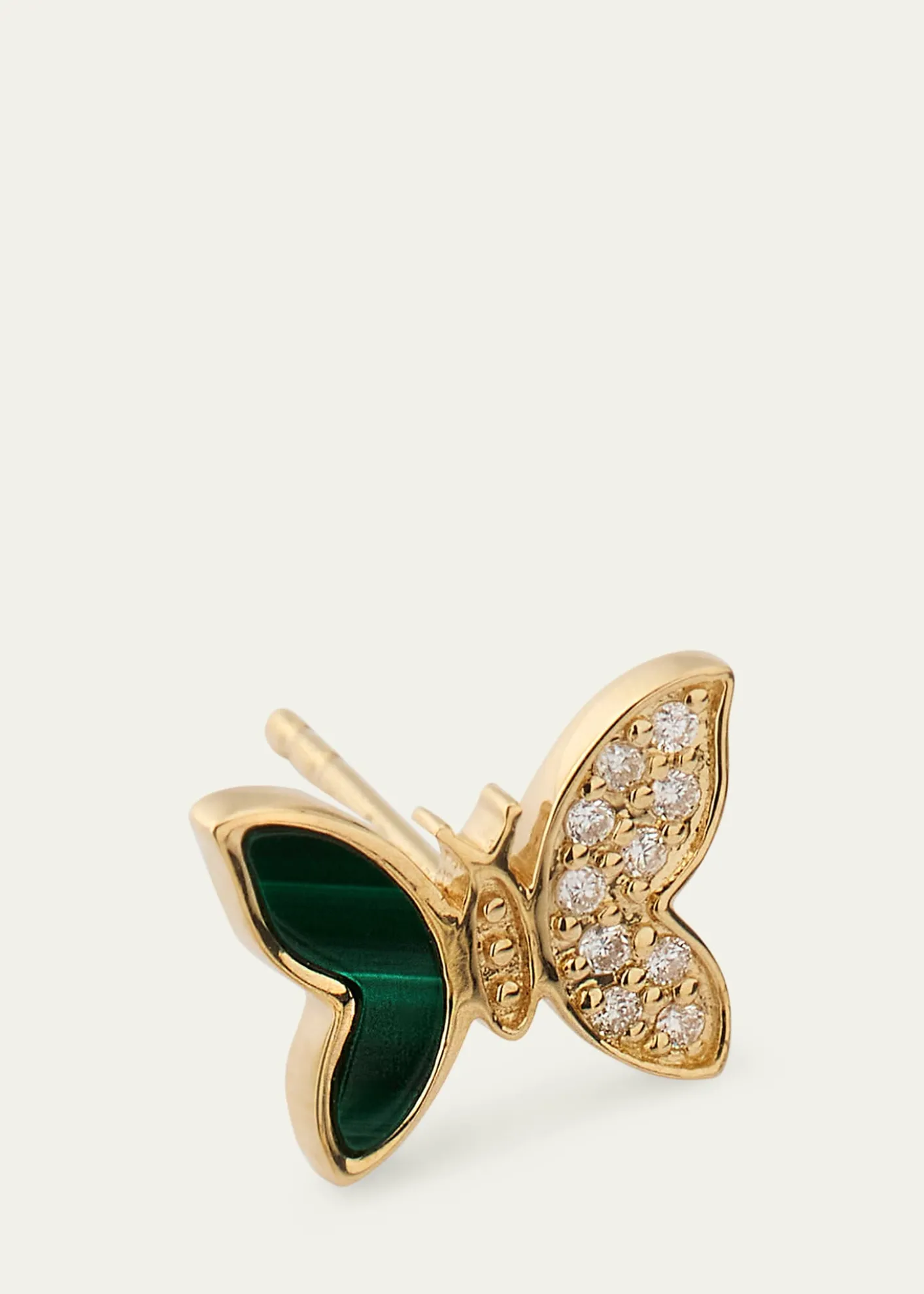Sydney Evan14K Yellow Gold Diamond and Malachite Butterfly Earring, Single