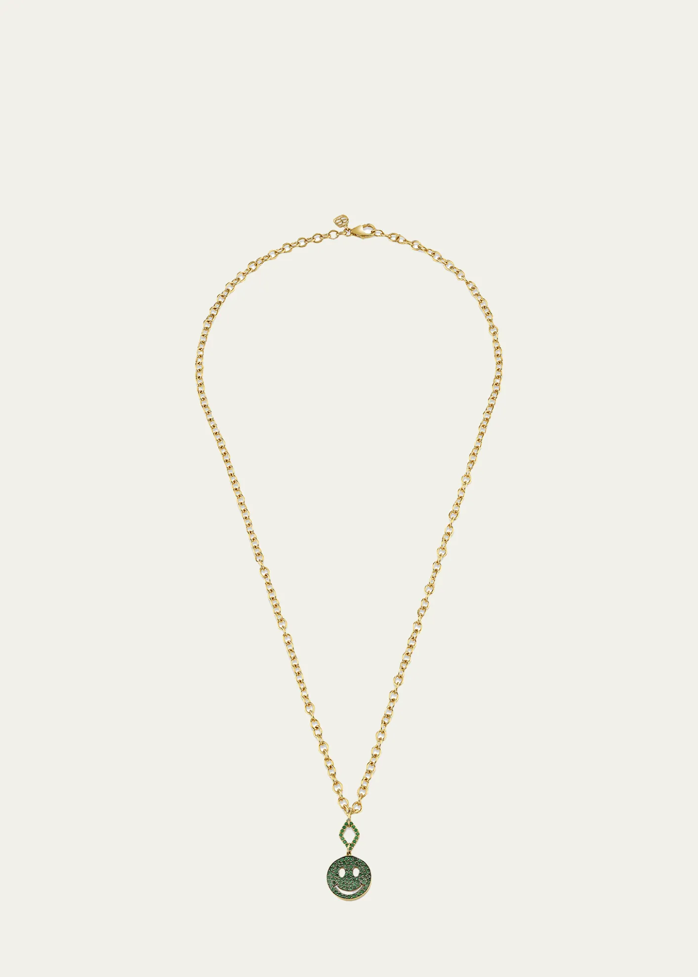 Sydney Evan14K Yellow Gold Emerald Happy Face Pendant Necklace