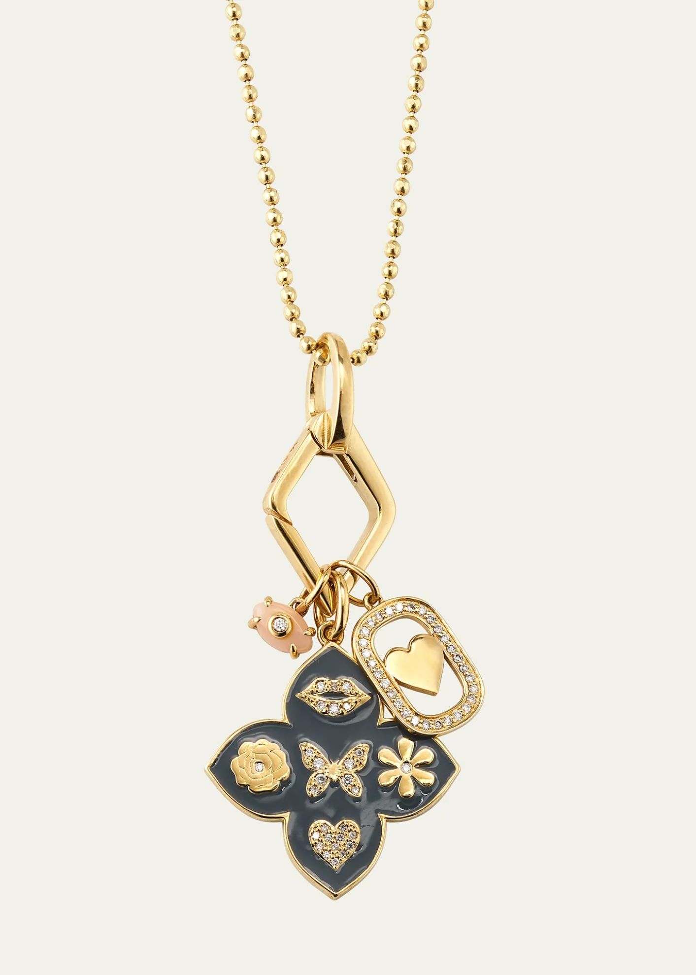 Sydney Evan14K Yellow Gold Enamel Icon Moroccan Flower Pendant Necklace with Diamonds