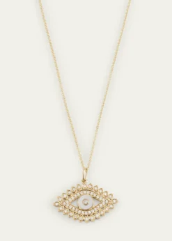 Sydney Evan14K Yellow Gold Evil Eye Marquise Border with Stone Inlay Charm Necklace
