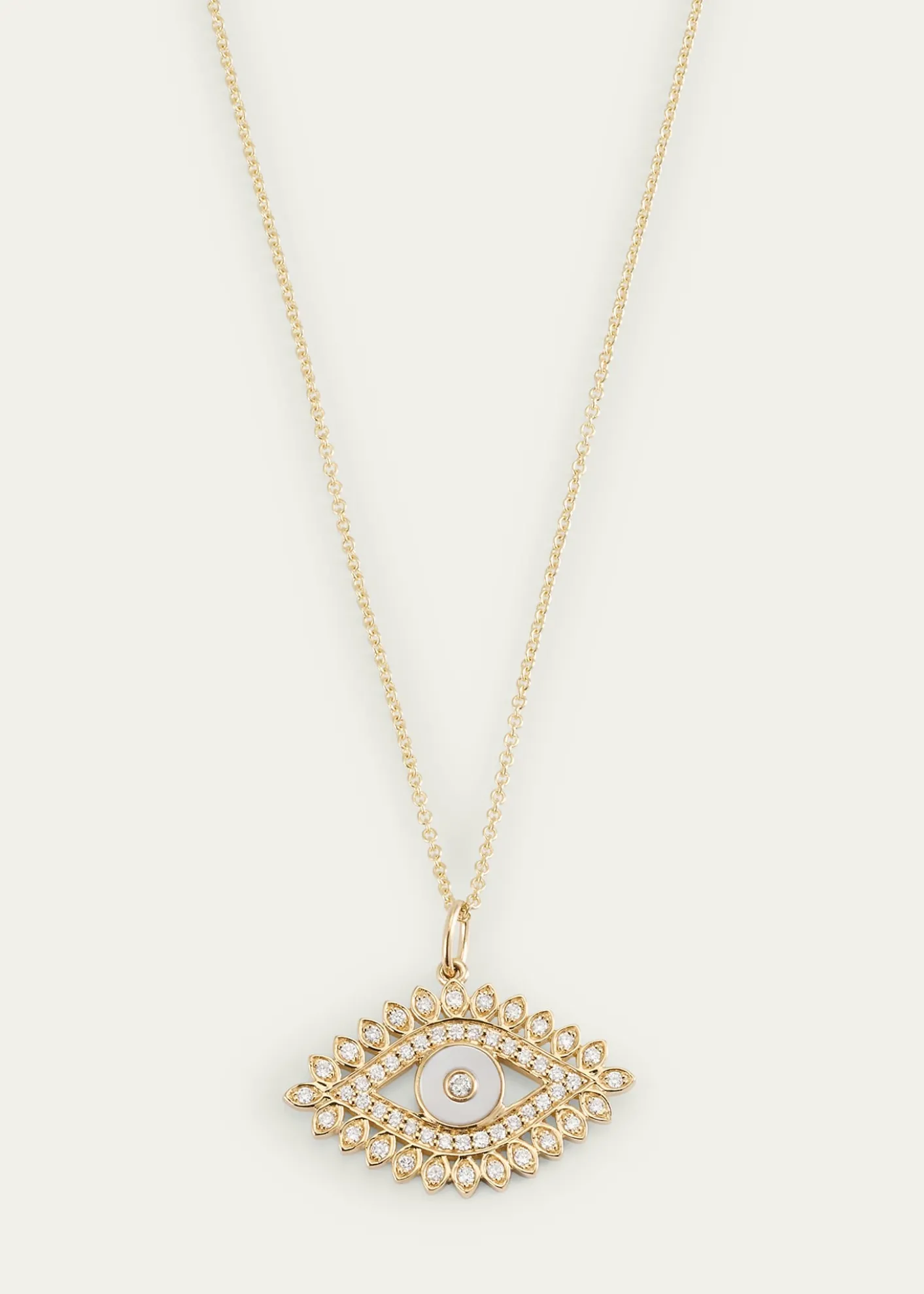 Sydney Evan14K Yellow Gold Evil Eye Marquise Border with Stone Inlay Charm Necklace